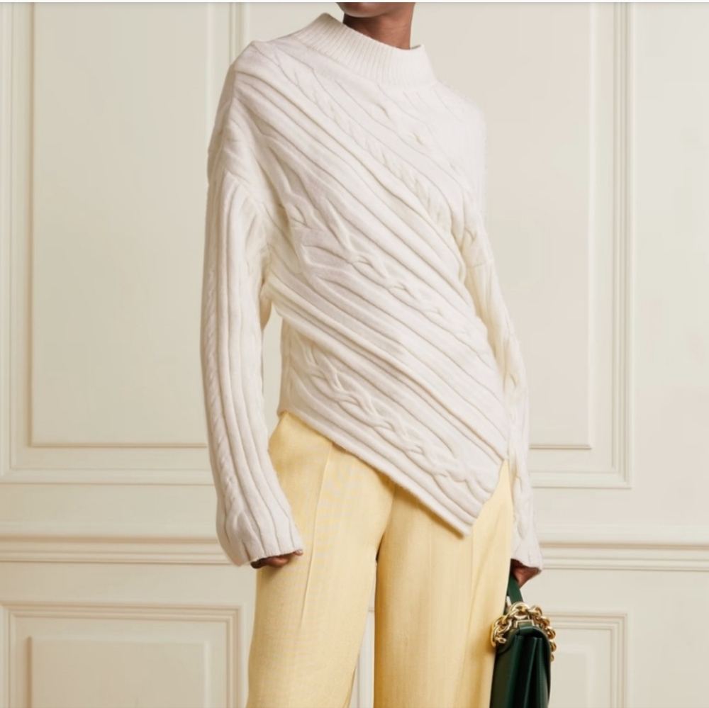 NWT Proenza Schouler S asymmetrical cable knit sweater, cream